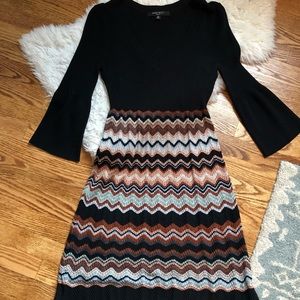 Black Missoni knit dress with bell shaped sleeves